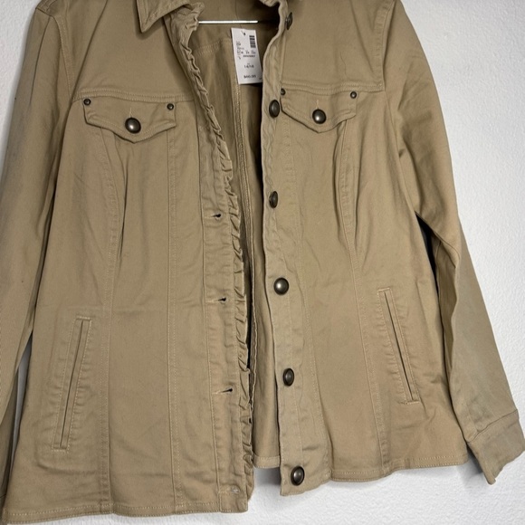 Avenue Tan Ruffle Button Front Trucker Jacket Size 14 16 Grunge Street Style - Picture 6 of 14